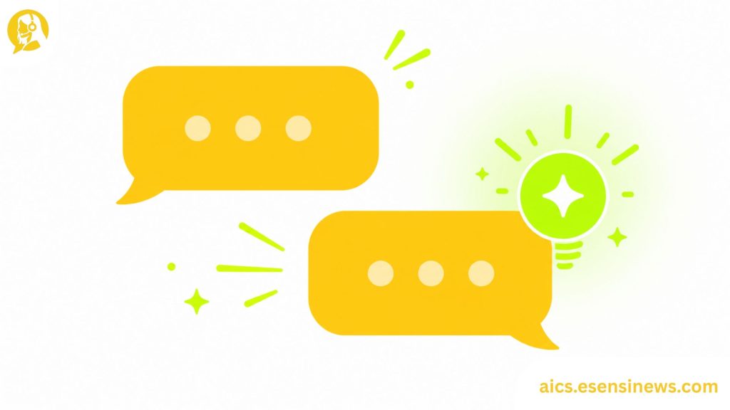 Flat illustration of two speech bubbles with an AI spark accent in yellow and lime green on a white background, representing real-time conversational assistance.